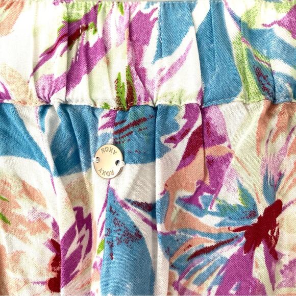 Roxy Midnight Avenue High Floral Print Wide Leg Pants Size large Blue Cream Pink - Picture 10 of 10